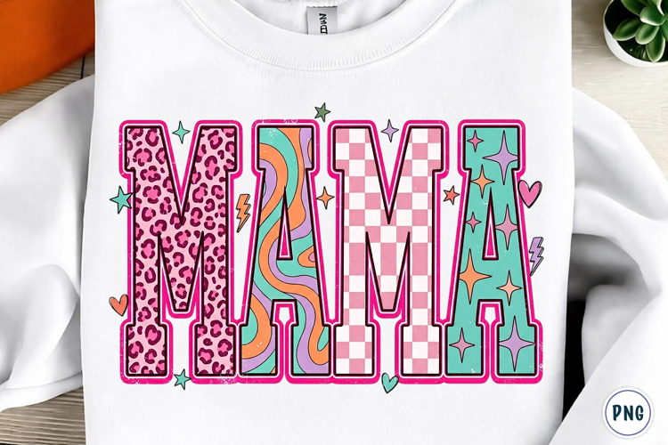 Retro Floral Mama Checkered Mom PNG example image 1