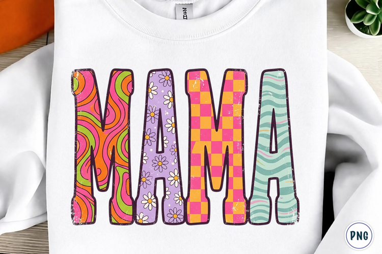 Retro Floral Mama Trendy Mom PNG example image 1