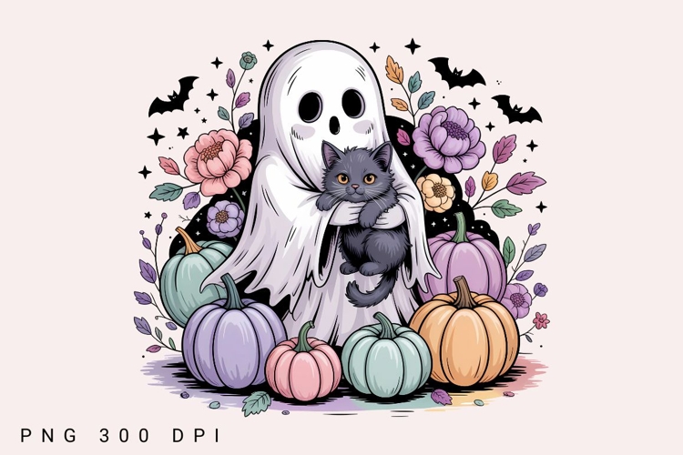 Retro Floral Spooky Halloween PNG