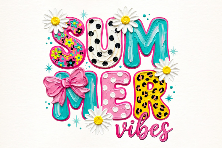 Retro Floral Summer Vibes Png