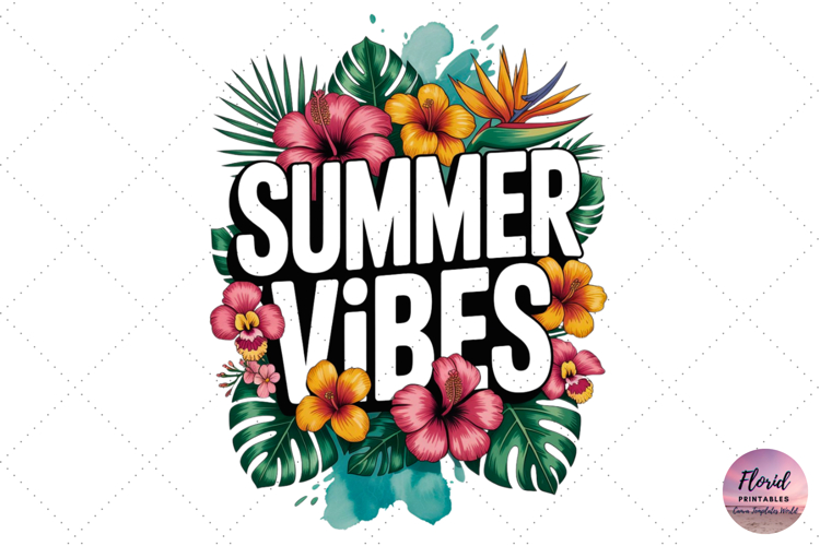 Retro Floral Summer Vibes PNG for Sublimation