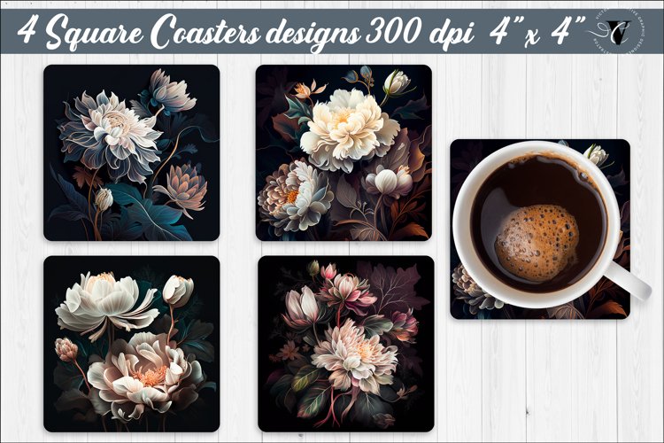 Square Coasters sublimation | Flowers coasters