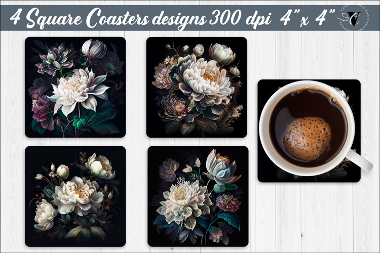 Square Coasters sublimation | Flowers coasters