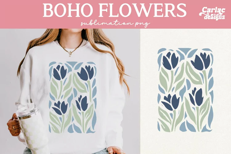Retro Flowers Sublimation, Boho Flowers Sublimation