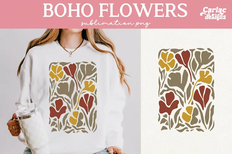 Retro Flowers Sublimation, Boho Flowers Sublimation
