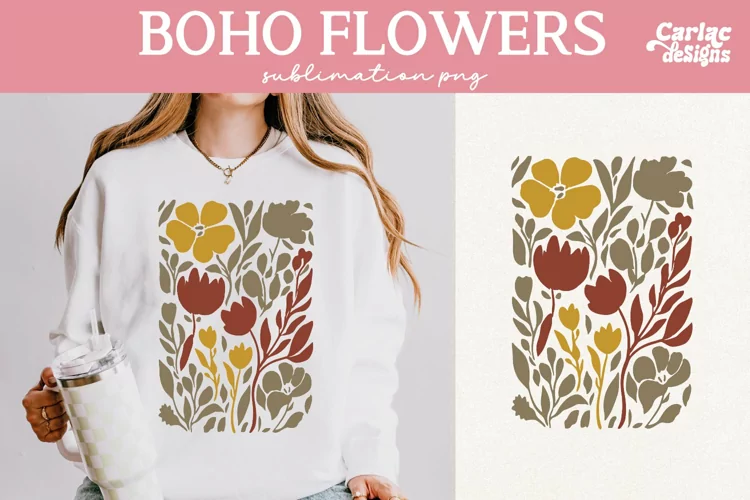 Retro Flowers Sublimation, Boho Flowers Sublimation