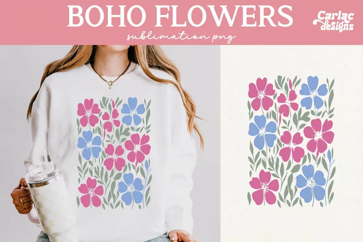 Retro Flowers Sublimation, Boho Flowers Sublimation