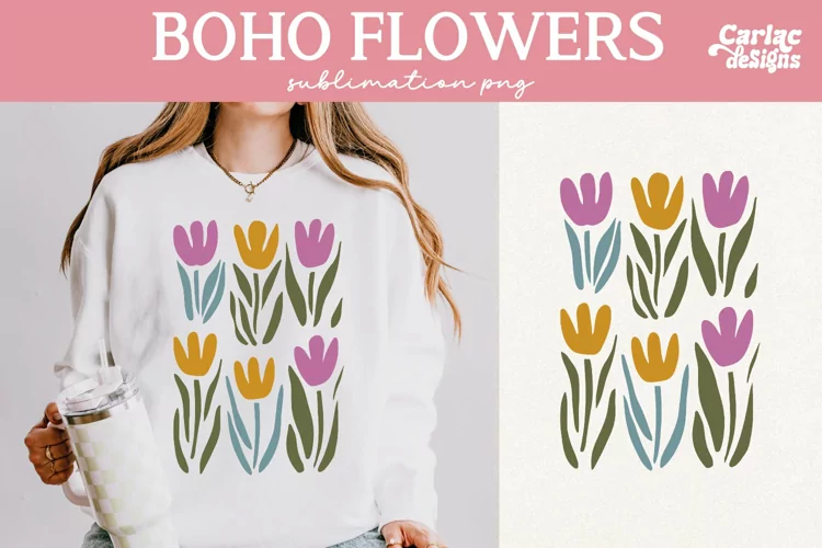 Retro Flowers Sublimation, Boho Flowers Sublimation