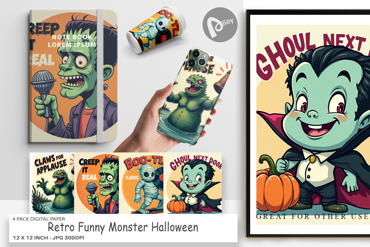 Digital Paper Halloween Retro Monster