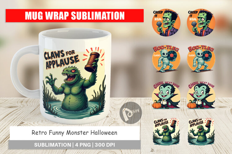 Mug Wrap Halloween Retro Monster example image 1