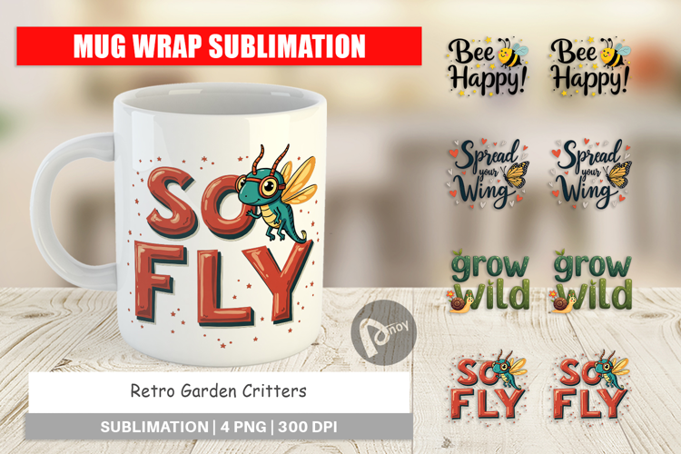 Retro Garden Critters Mug Wrap