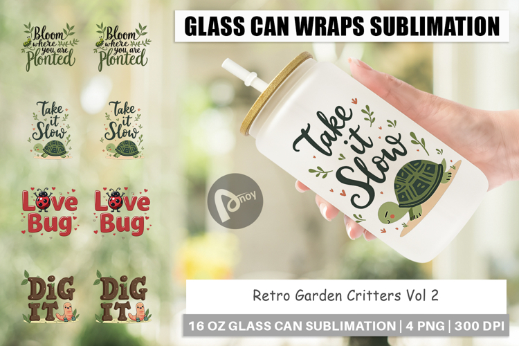 Retro Garden Critters Glass Can