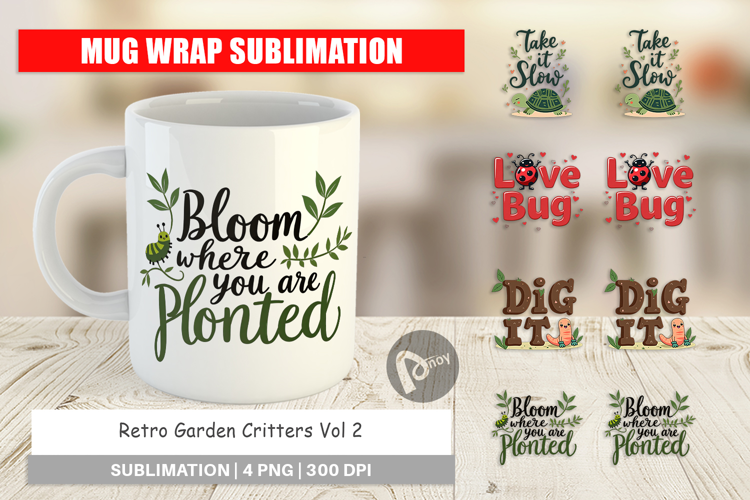 Retro Garden Critters Mug Wrap