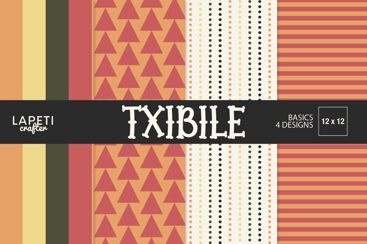 Retro geometric digital papers in warm orange red yellow and olive colors