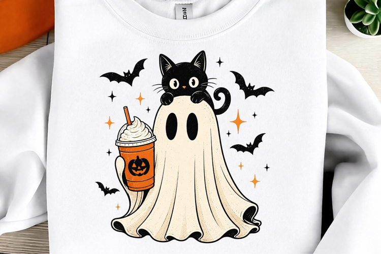 Retro Ghost Svg Png, Funny Ghost And Cat