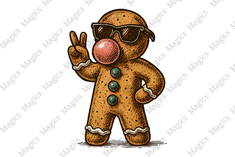 Retro Gingerbread Christmas Blowing Bubble PNG