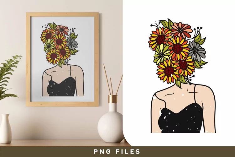 Woman with Multicolor Flower Head Illustration Design
