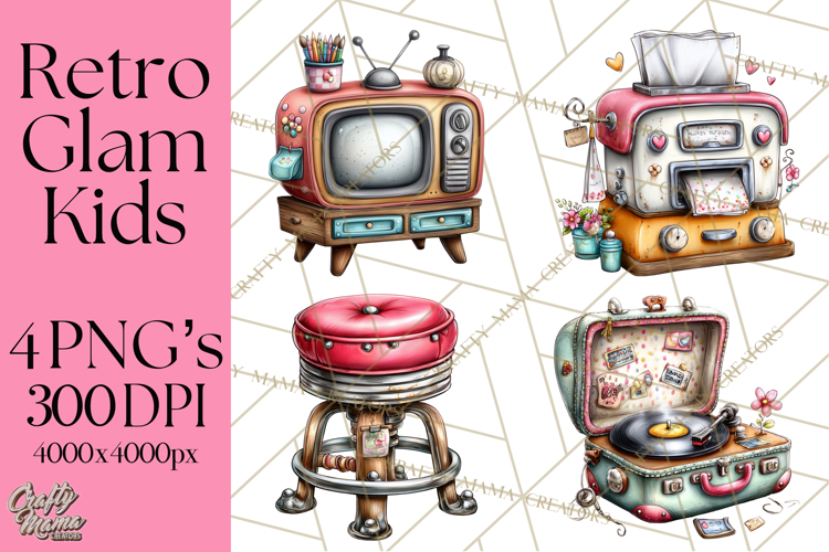 Retro Glam Kids Clipart PNG, Vintage Inspired Mini World