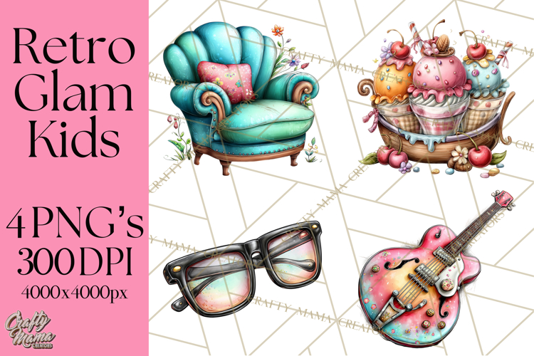 Retro Glam Kids Clipart PNG, Vintage Inspired Mini World
