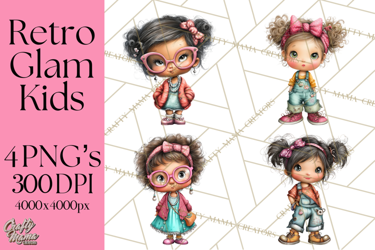 Retro Glam Kids Clipart PNG, Vintage Inspired Mini World
