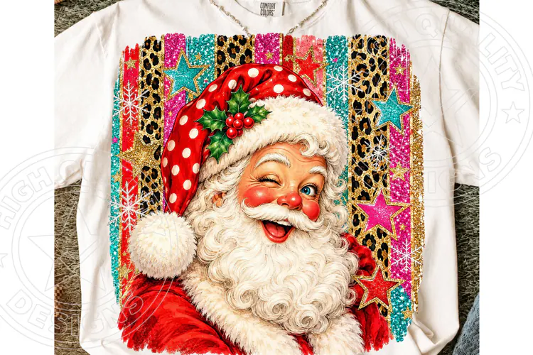 Retro Glitter Santa Christmas Leopard Print Holiday PNG