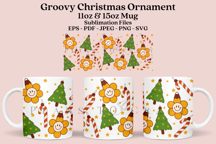 Retro Christmas Ornament Mug Sublimation Wrap SVG