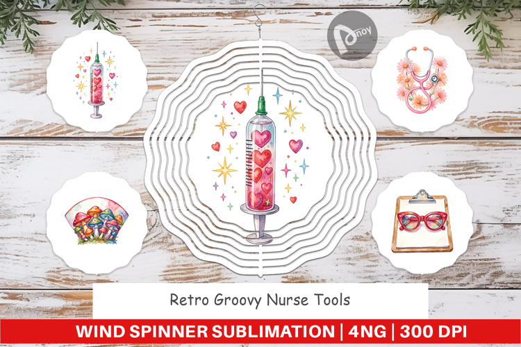Retro Groovy Nurse Tools Wind Spinner