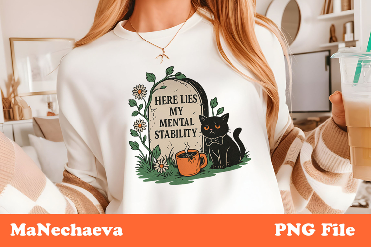 Retro Halloween Sublimation | Funny Cat & Tombstone PNG