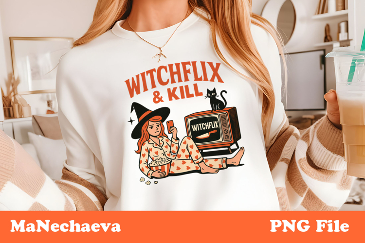 Witch in Pajamas Clipart | Funny Retro Halloween Sublimation