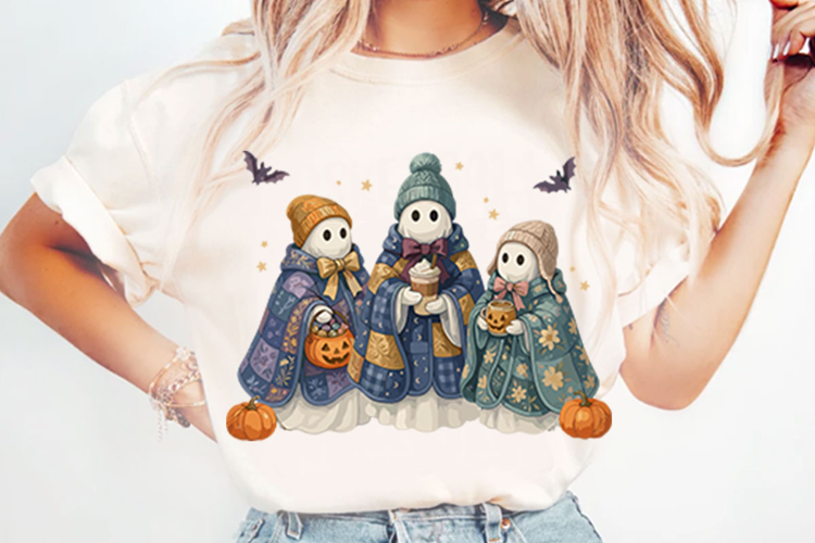 Retro Halloween Blue Denim Ghost PNG Designs