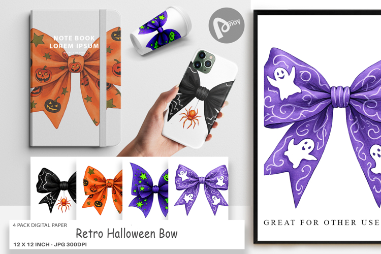 Digital Paper Retro Halloween Bows