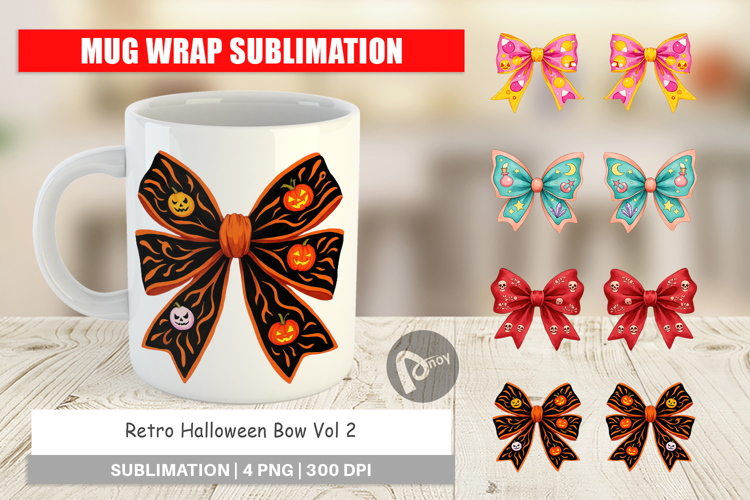 Mug Wrap Retro Halloween Bows