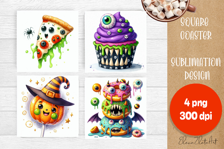 Retro halloween Cupcake Coaster Design, Sublimation Designs