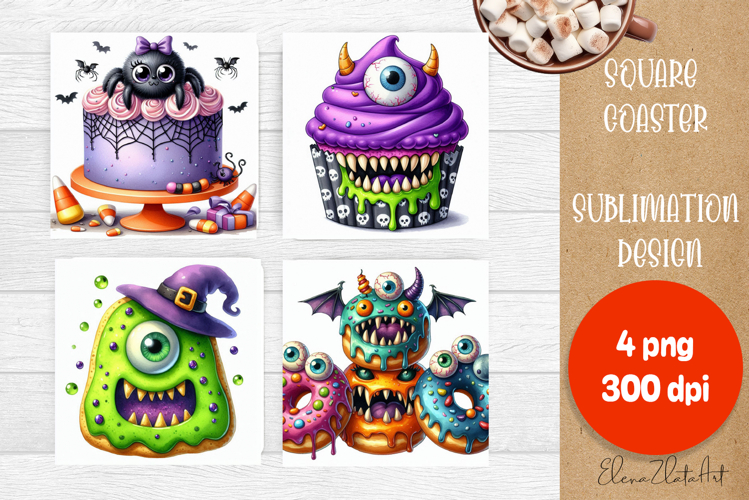 Retro halloween Cupcake Coaster Design, Sublimation Designs