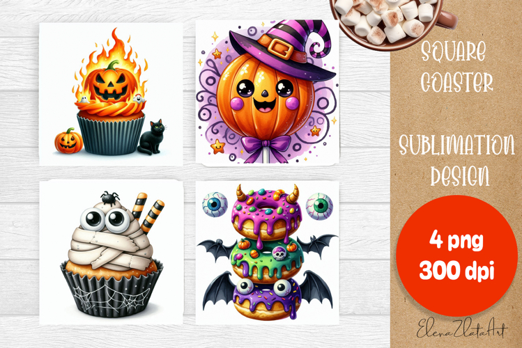 Retro halloween Cupcake Coaster Design, Sublimation Designs