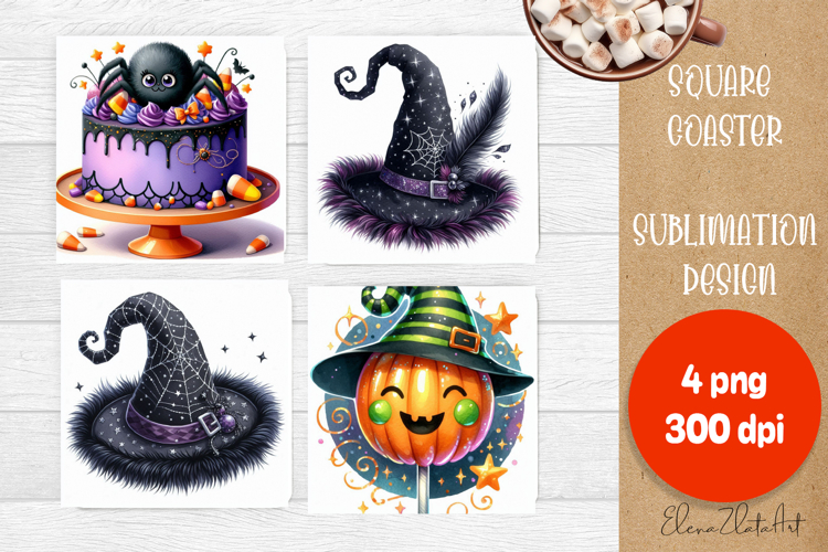 Retro halloween Cupcake Coaster Design, Sublimation Designs