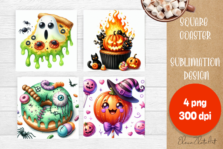 Retro halloween Cupcake Coaster Design, Sublimation Designs