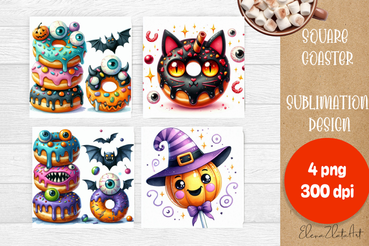 Retro halloween Cupcake Coaster Design, Sublimation Designs