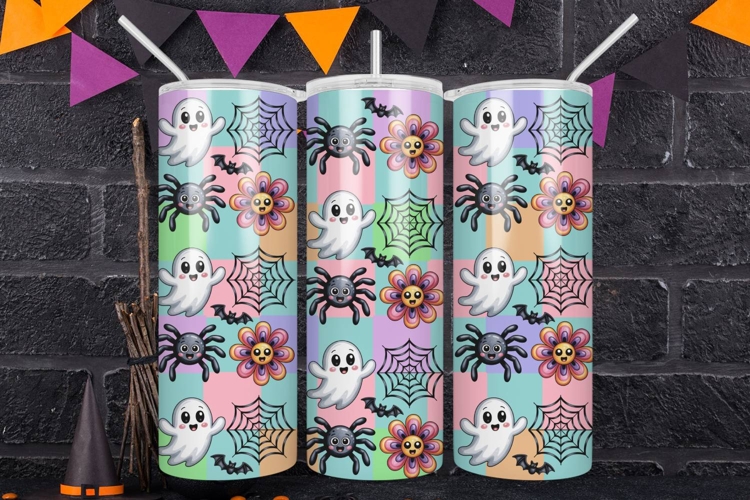 Vintage Halloween Tumbler Wrap Retro Checkered Design