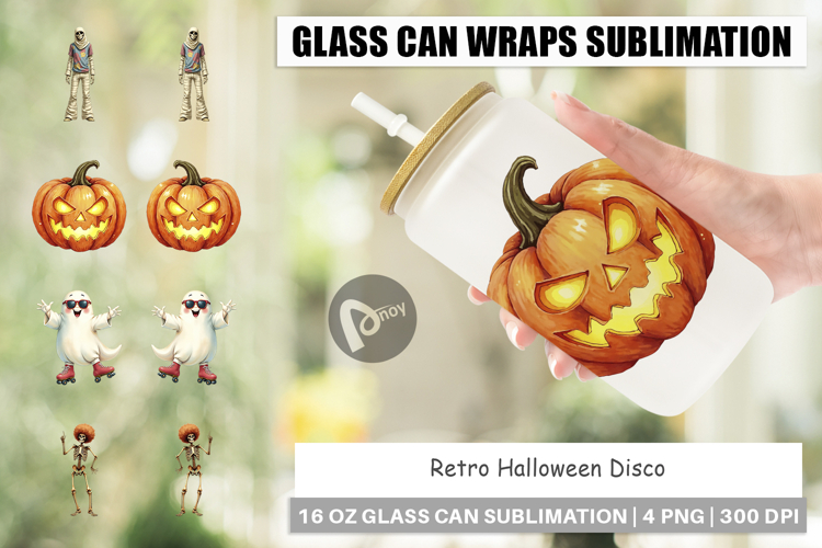 Glass Can Watercolor Retro Halloween Disco
