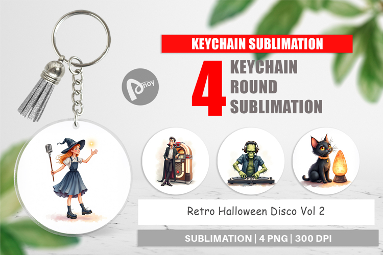 Keychain Watercolor Retro Halloween Disco