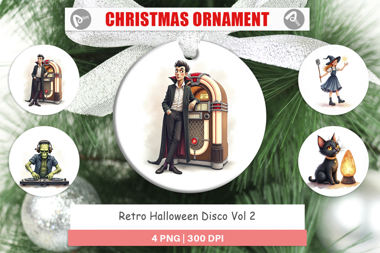 Ornament Watercolor Retro Halloween Disco