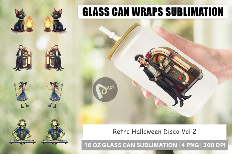 Glass Can Watercolor Retro Halloween Disco