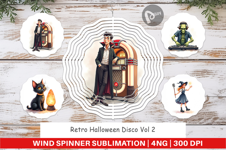 Wind Spinner Watercolor Retro Halloween Disco