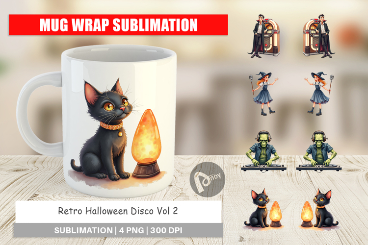 Mug Wrap Watercolor Retro Halloween Disco