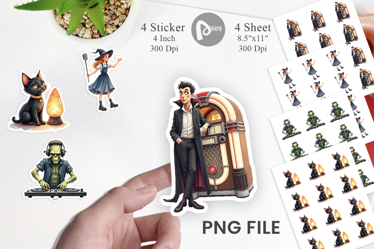 Sticker Watercolor Retro Halloween Disco