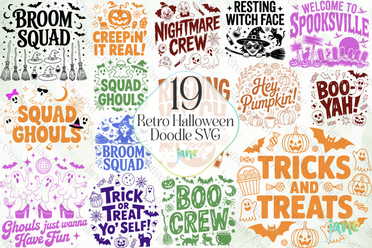 Retro Halloween Doodle SVG PNG Bundle