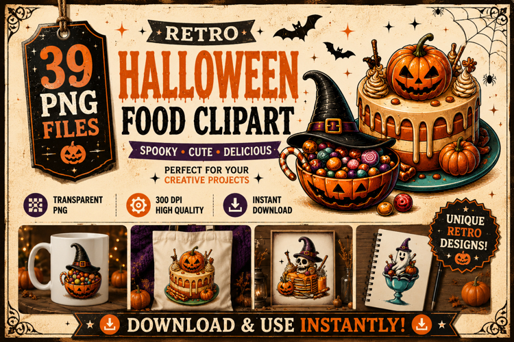 39 Retro Halloween Food Clipart Collection