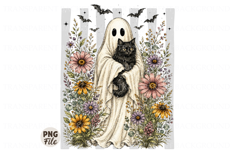 Retro Halloween Ghost And Cat Png,Boo Halloween Png
