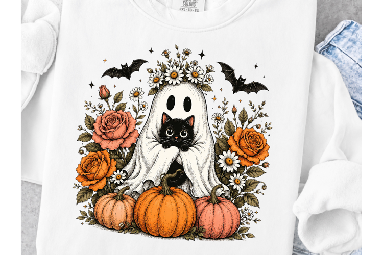 Retro Halloween Ghost And Cat Png, Spooky Ghost Png